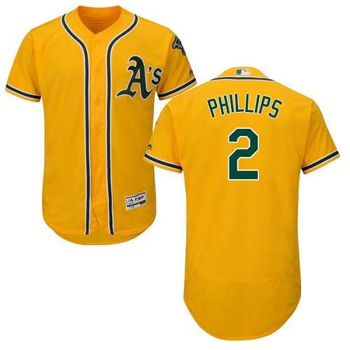 Athletics #2 Tony Phillips Gold Flexbase Authentic Collection Stitched MLB Jersey